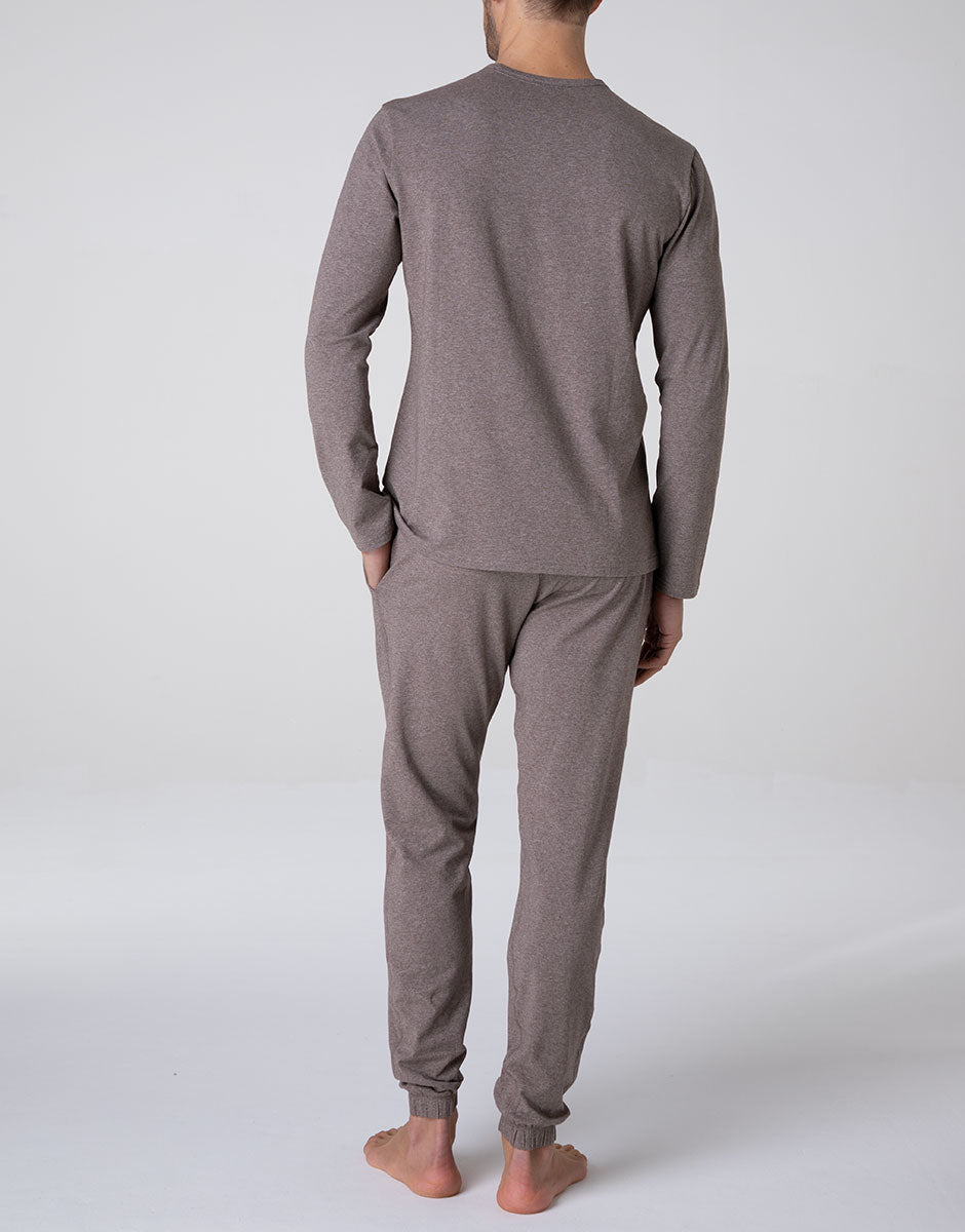 Lovable Man Pigiama Lungo Jersey Marrone Melange Cotone