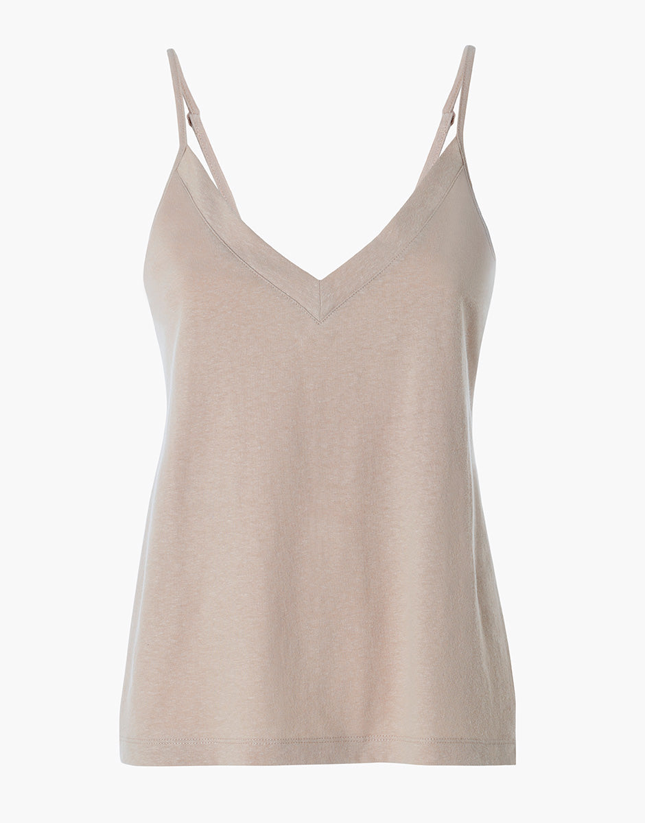 Lovable Cotton Linen top scollo a V cappuccino cotone e lino fresco