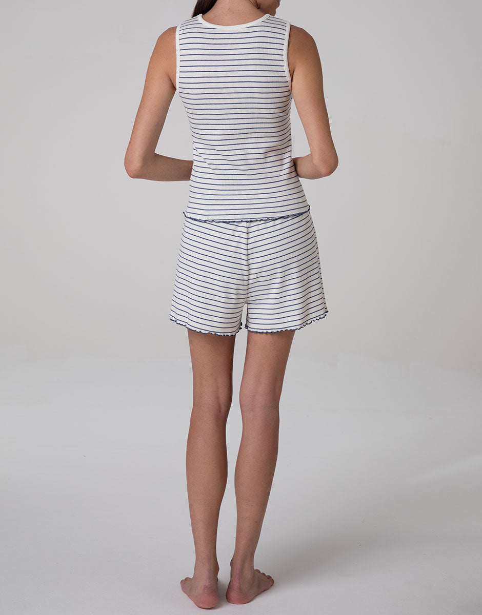 Lovable pigiama corto cotone righe top e shorts blu polvere