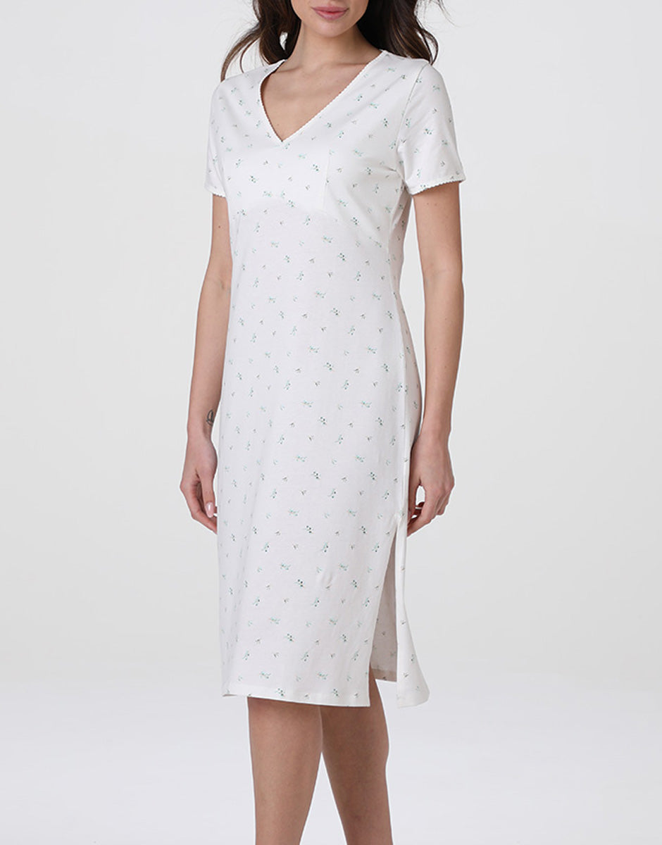 Lovable camicia da notte jersey bianco latte stampato manica corta
