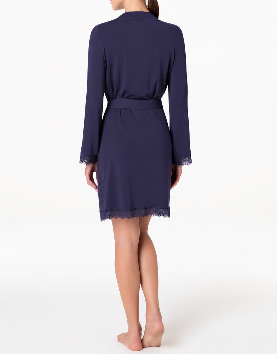 Lovable Elegant Modal vestaglia lunga blu notte pizzo