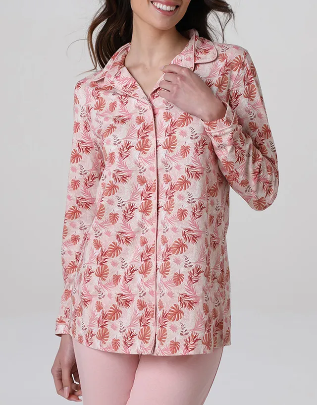Lovable pigiama lungo aperto jersey rosa polvere stampato cotone