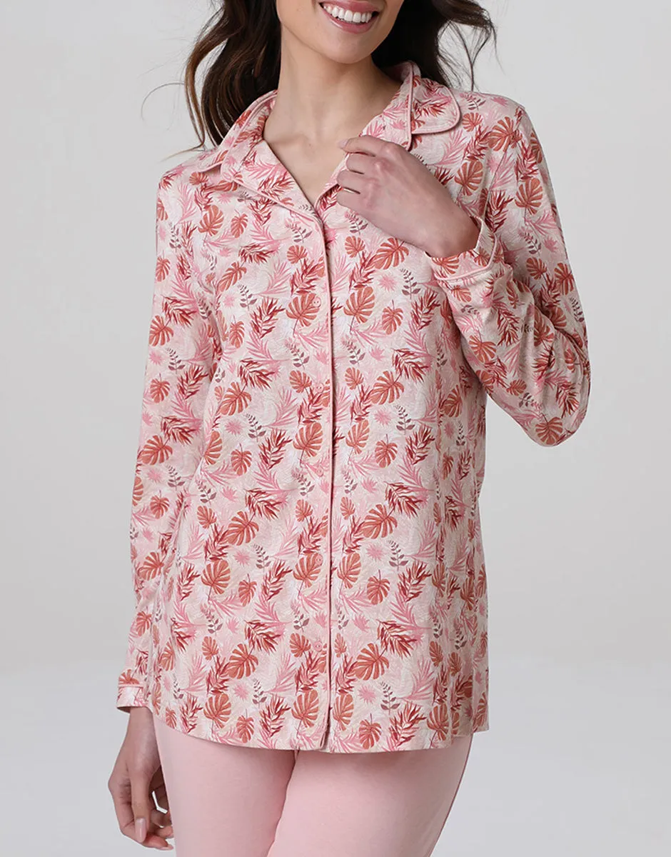Lovable pigiama lungo aperto jersey rosa polvere stampato cotone