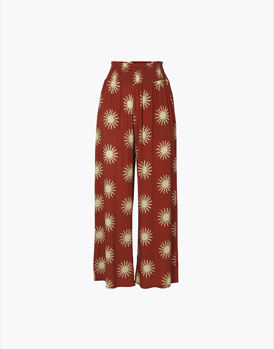 Lovable pantalone mare viscosa terra stampa sole