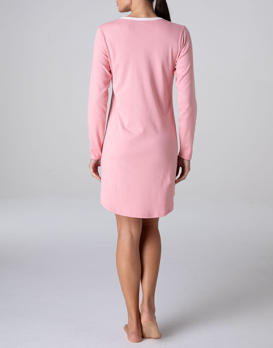 Lovable Serafino camicia da notte interlock rosa manica lunga