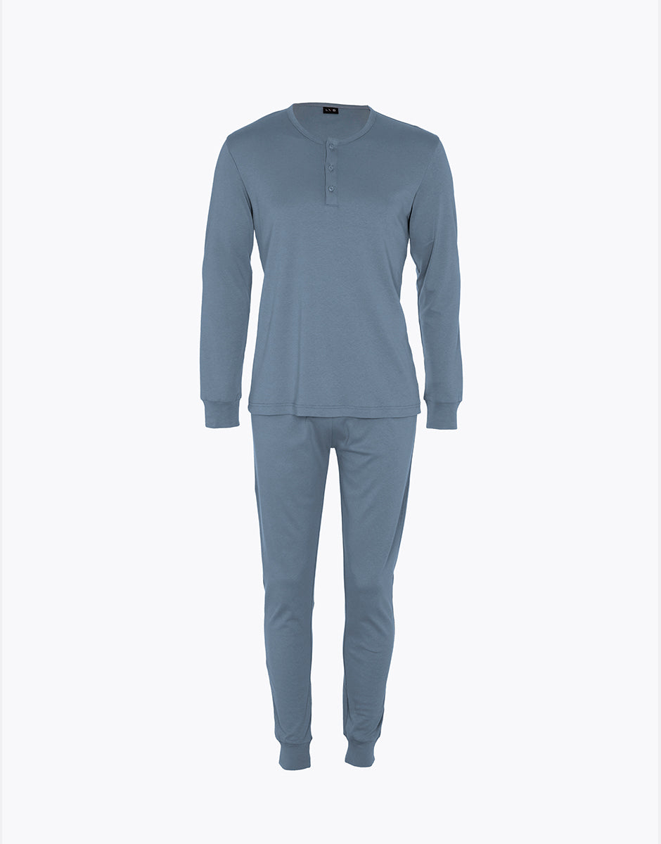Lovable Man Interlock Pigiama Lungo Azzurro Serafino Cotone