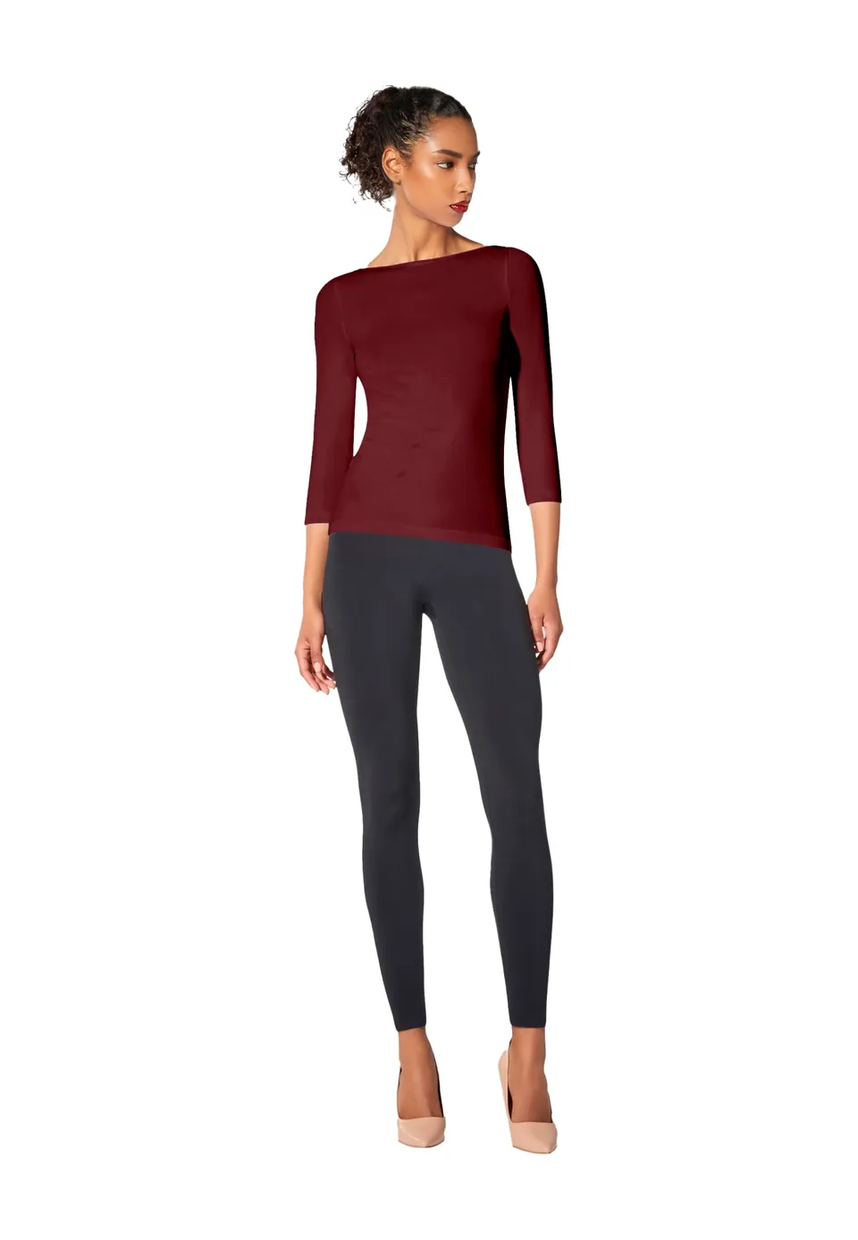 Wolford Cordoba top 3/4 scollo a barca rosso mezzanotte