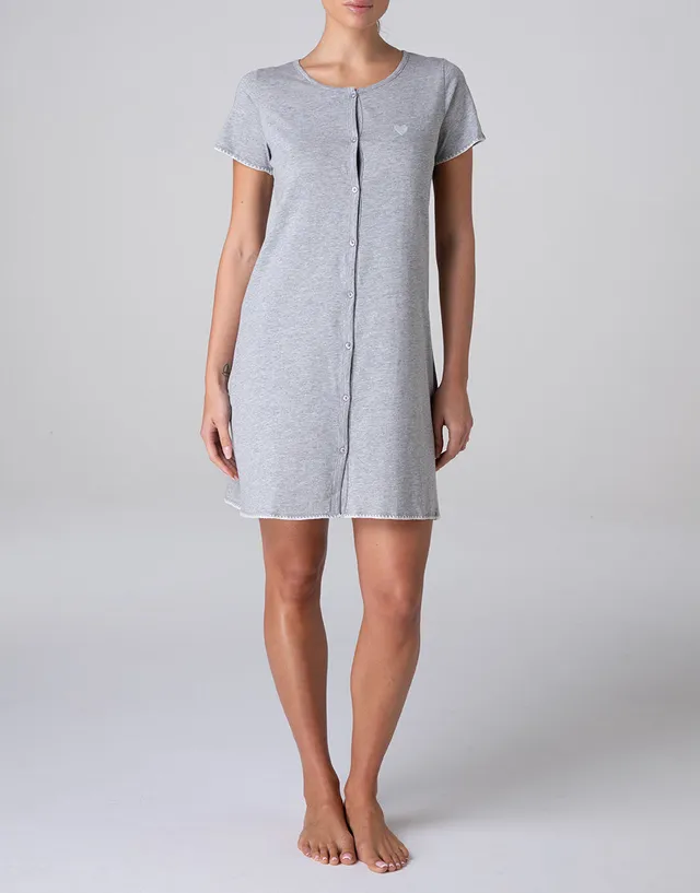 Lovable camicia da notte aperta jersey grigio melange bottoni cotone