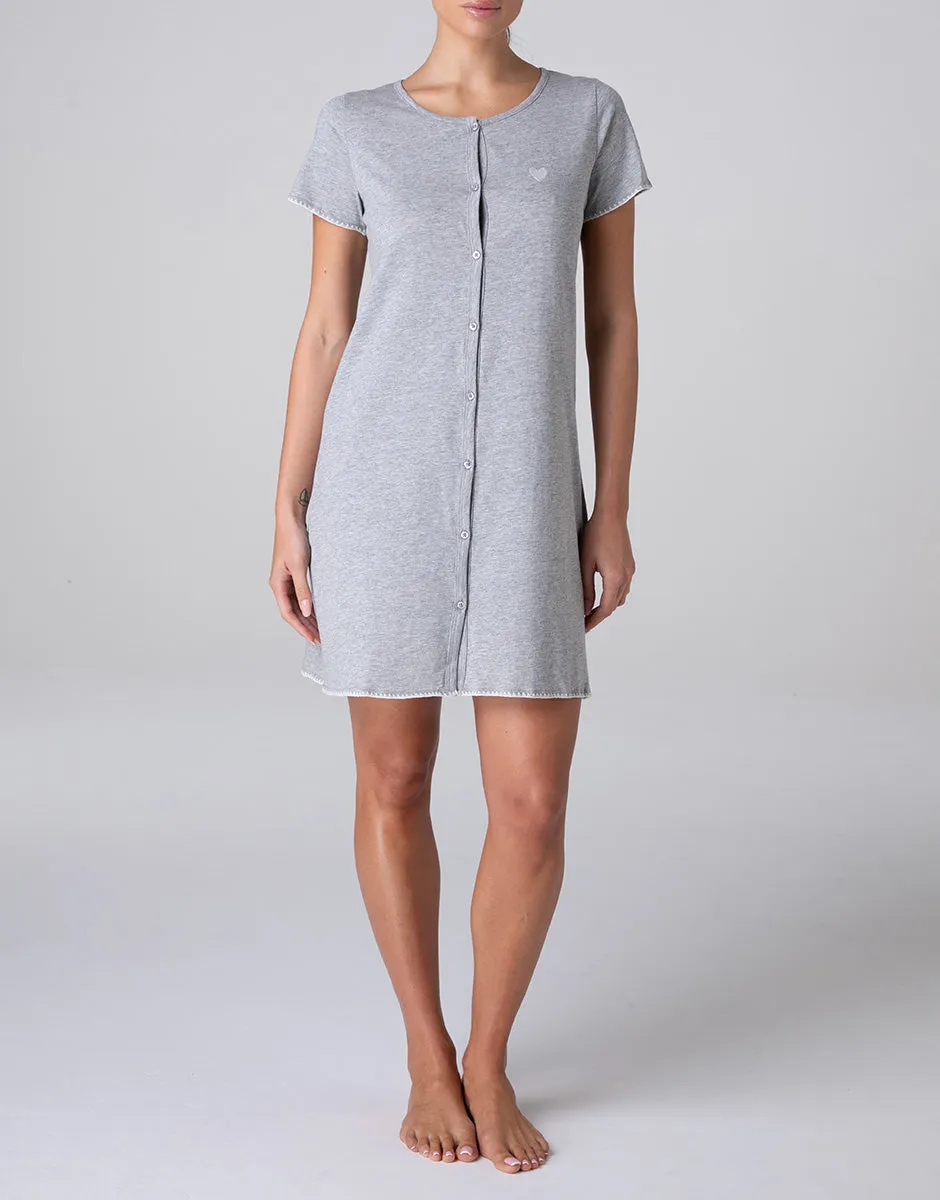Lovable camicia da notte aperta jersey grigio melange bottoni cotone
