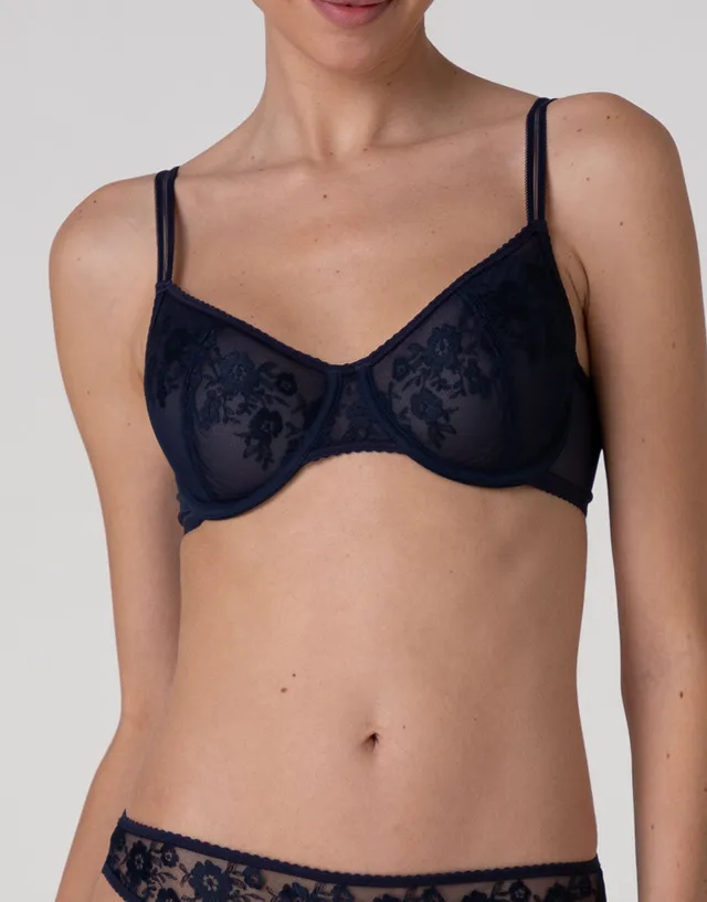Lovable Elegant Embroidery reggiseno balconcino blu navy ricamato
