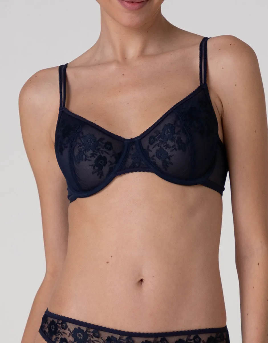 Lovable Elegant Embroidery reggiseno balconcino blu navy ricamato
