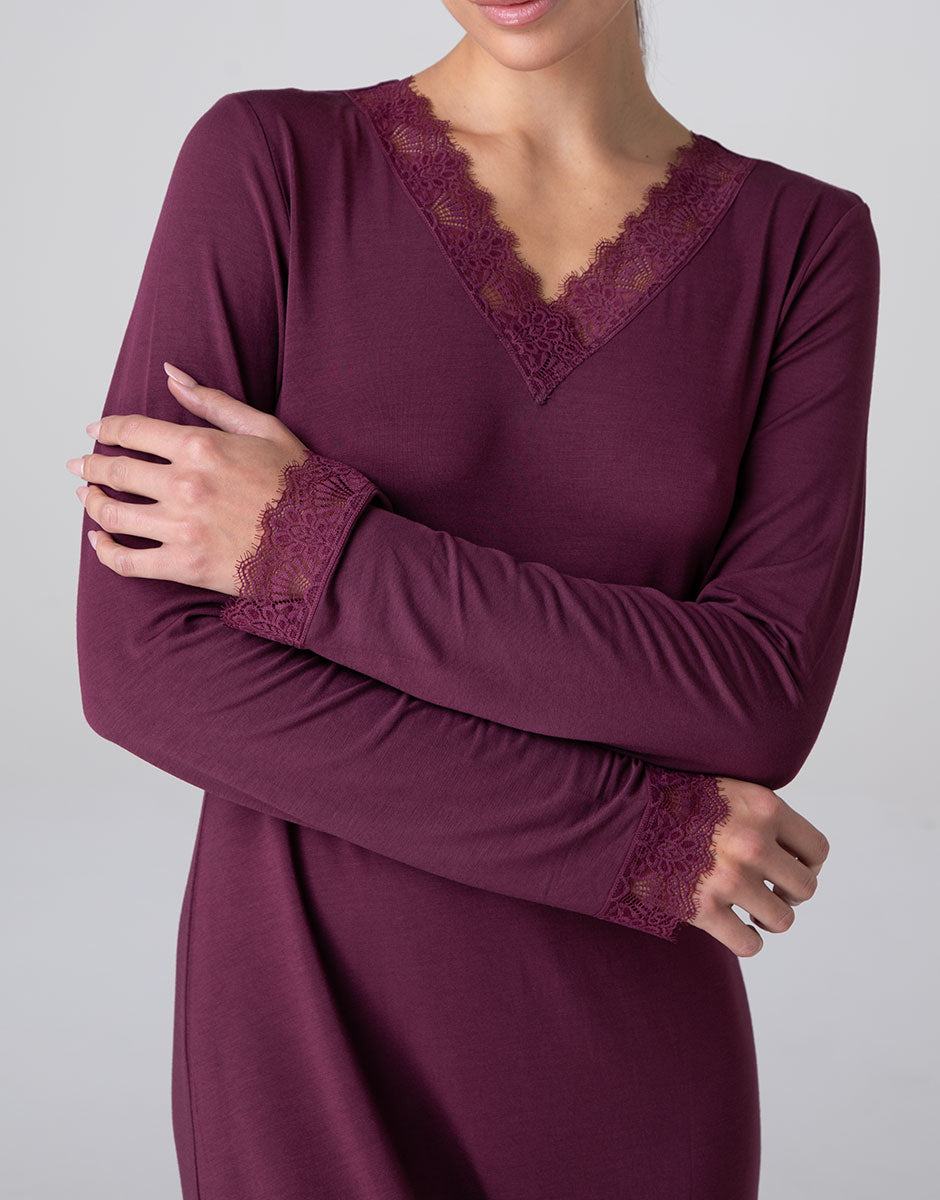 Lovable Elegant Modal camicia notte lunga vinaccia pizzo