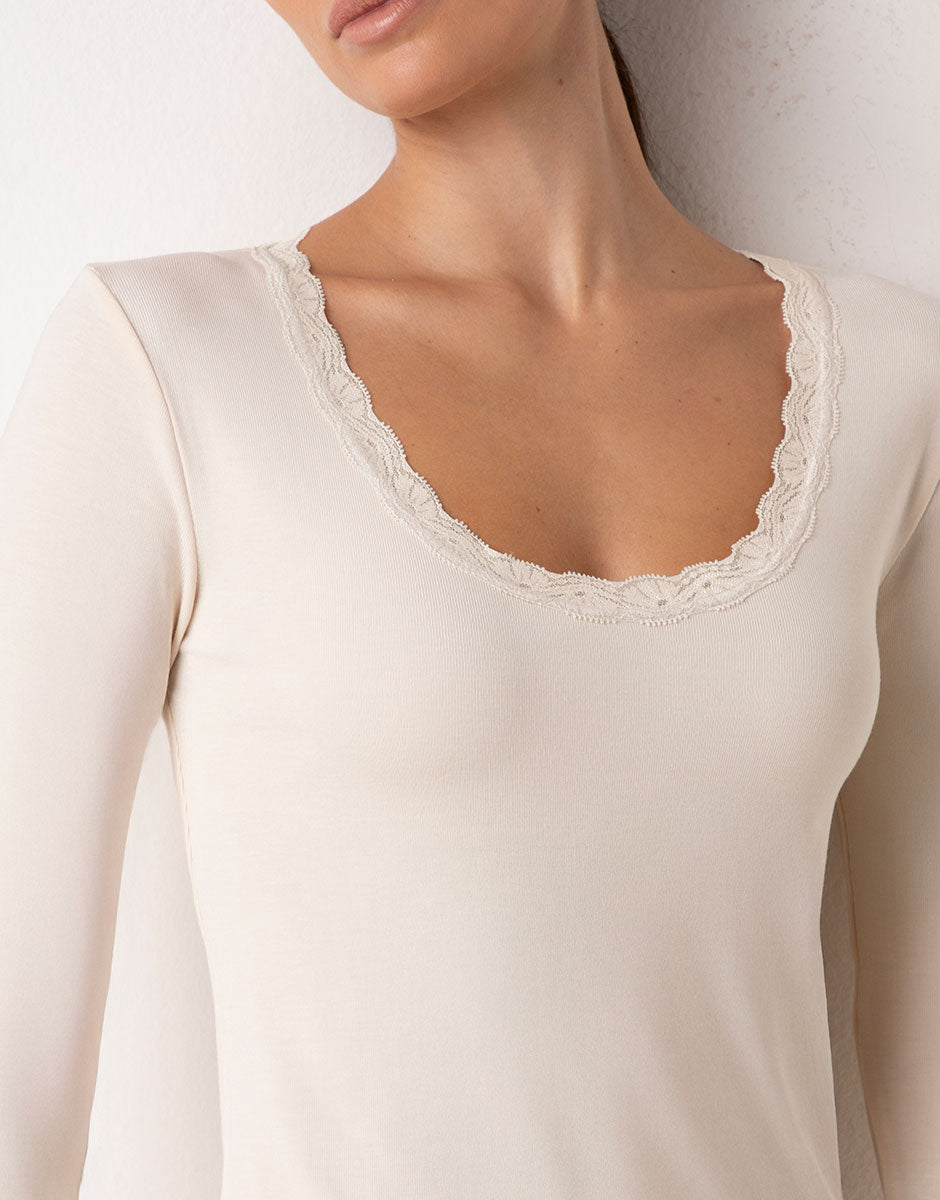 Lovable Warm Modal And Silk maglia manica lunga avorio perlato