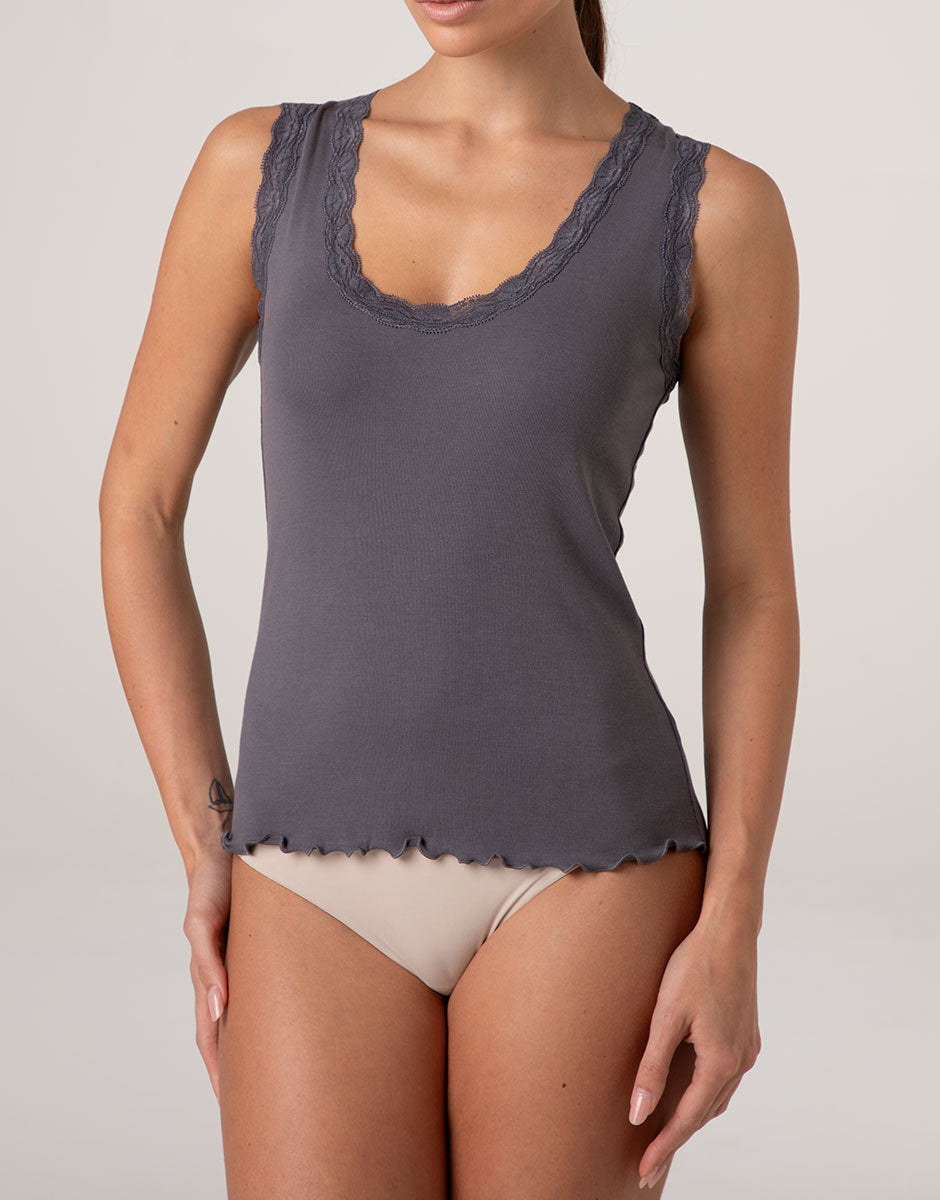 Lovable Warm Modal And Silk canotta grigio scuro pizzo modal seta