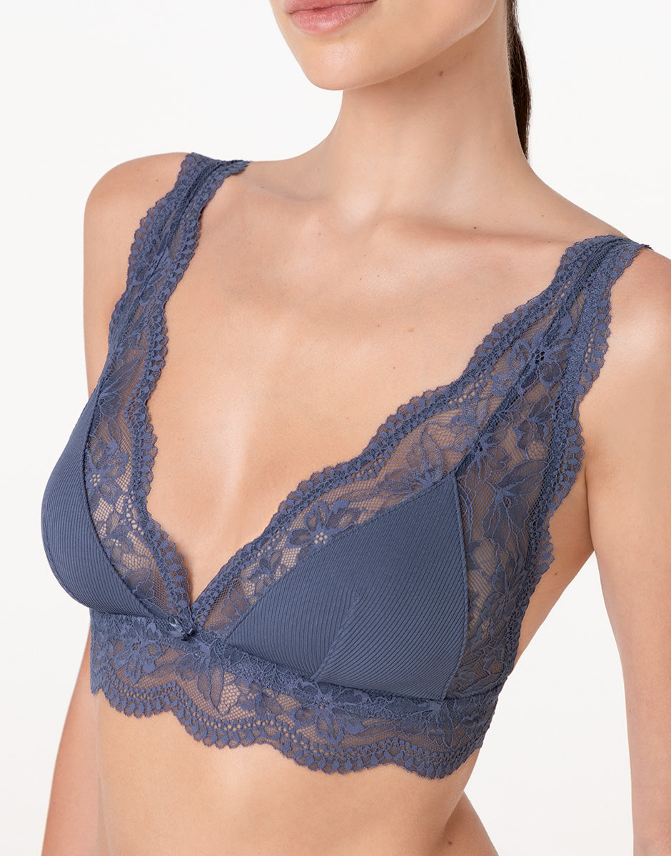 Lovable Casual Rib Lace reggiseno triangolo blu polvere costina