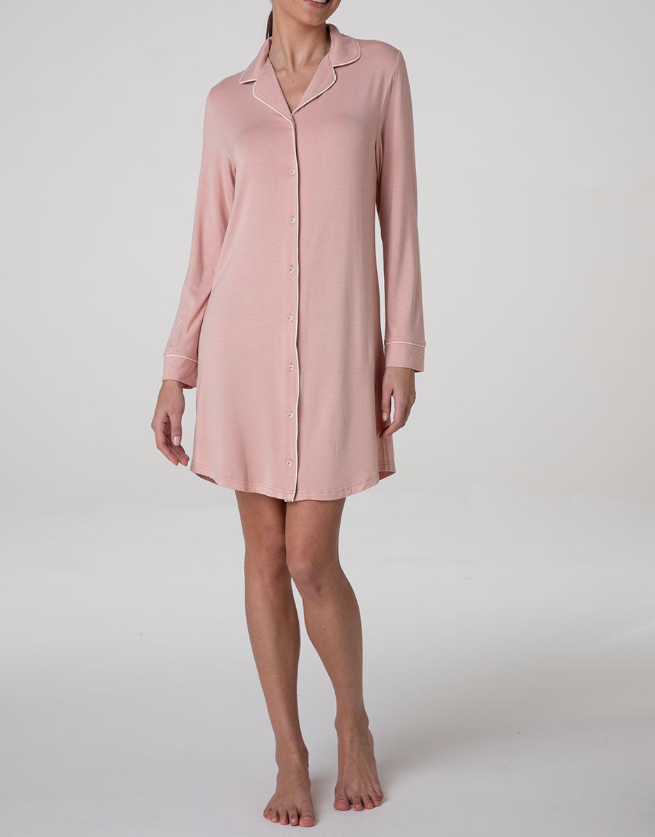 Lovable Camicia da notte aperta viscosa rosa blush bottoni