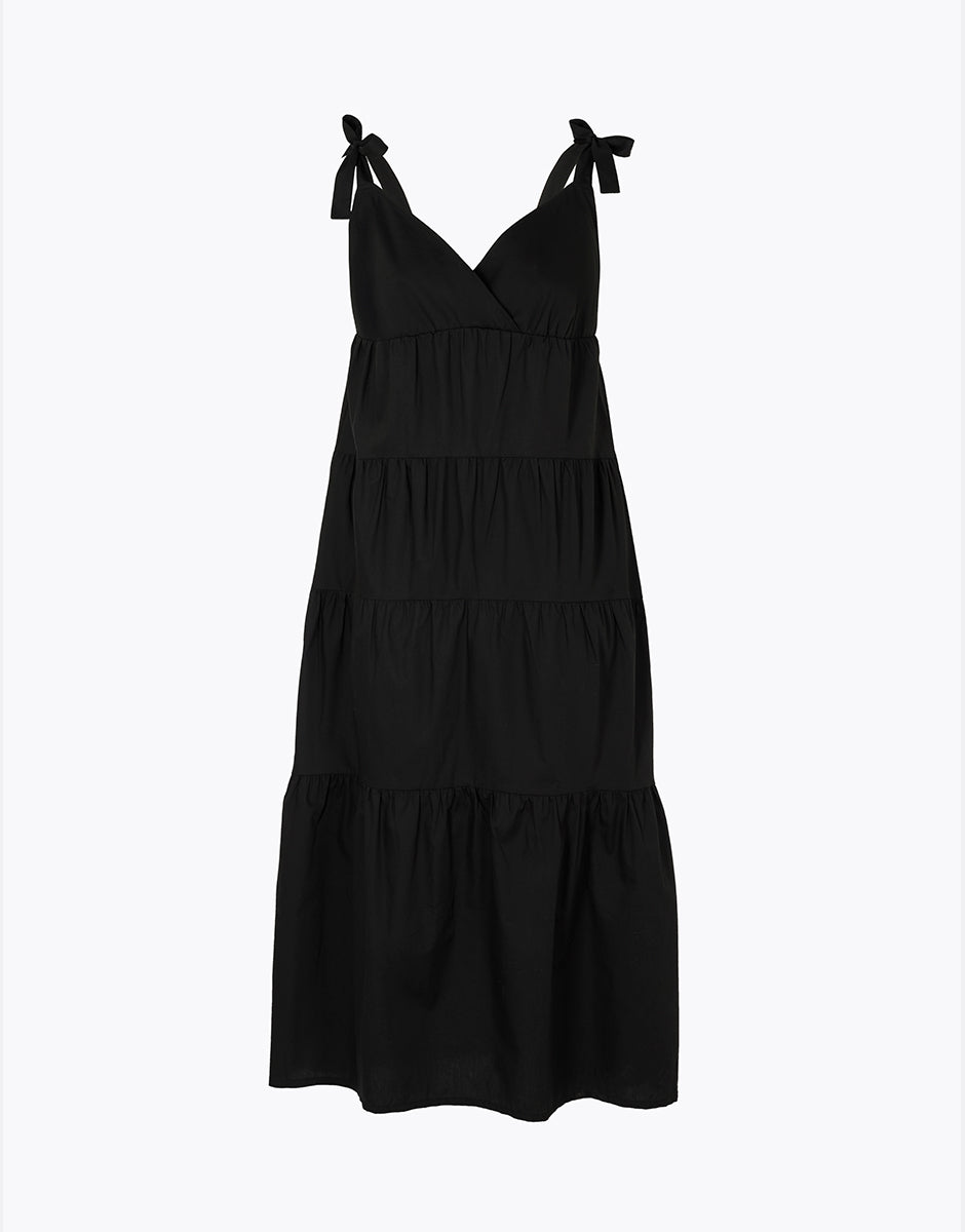 Lovable abito lungo cotone nero spalline annodabili fresco