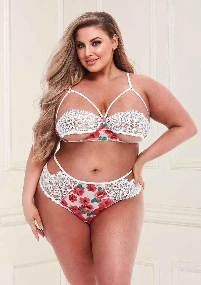 Baci Floral Set 2 Pezzi Reggiseno e Slip Bianco Pizzo