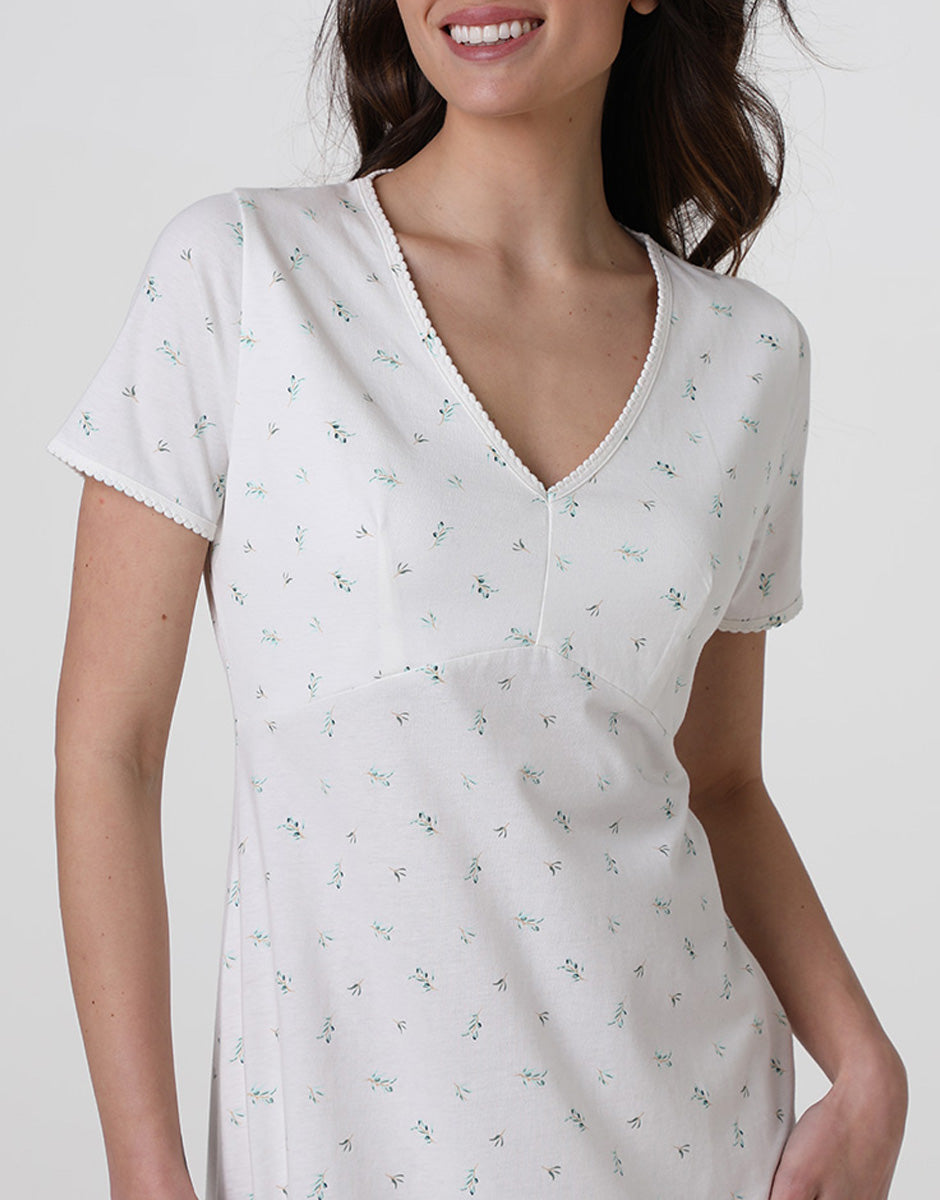 Lovable camicia da notte jersey bianco latte stampato manica corta