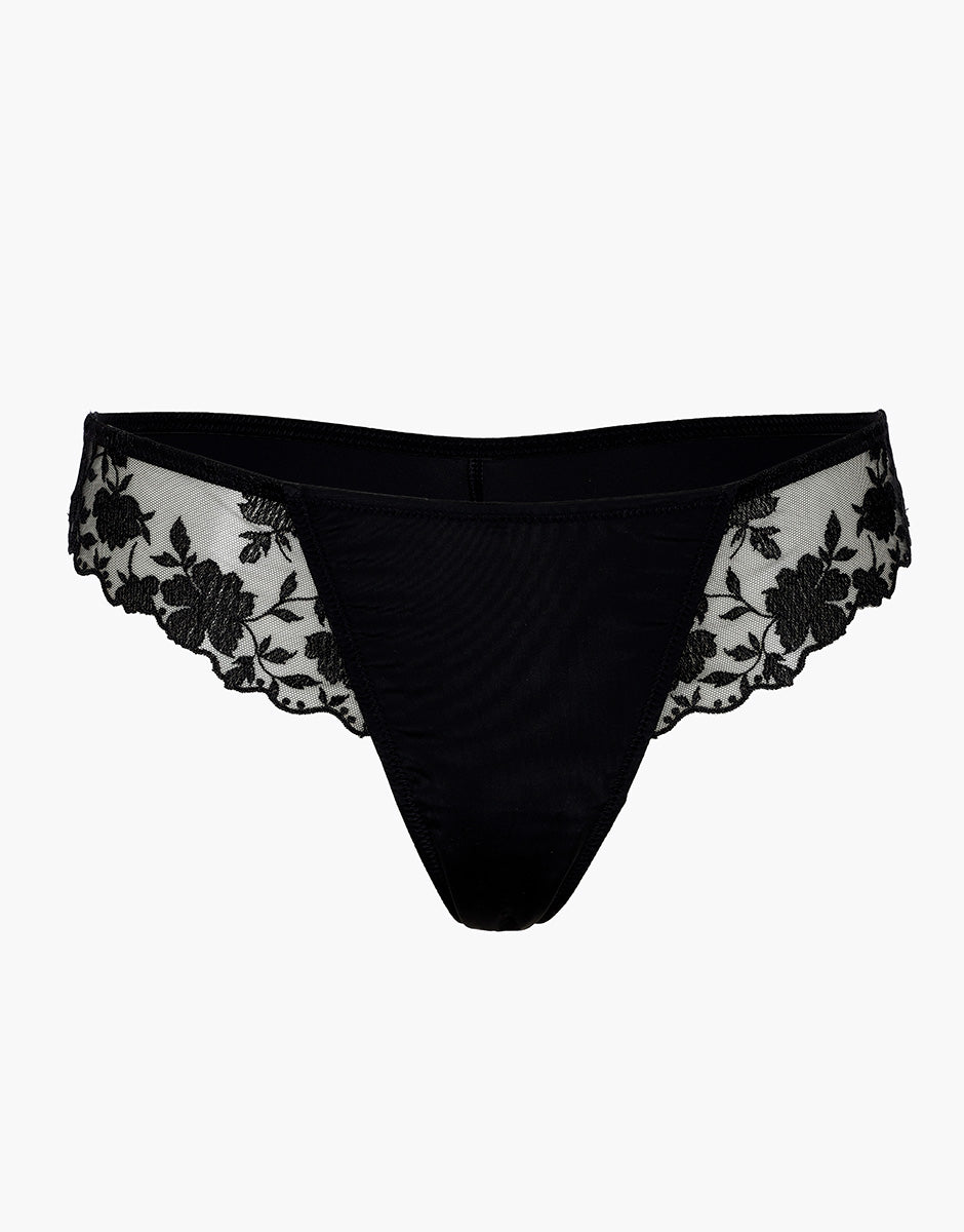 Lovable Floral Embroidery brasiliano nero in microfibra