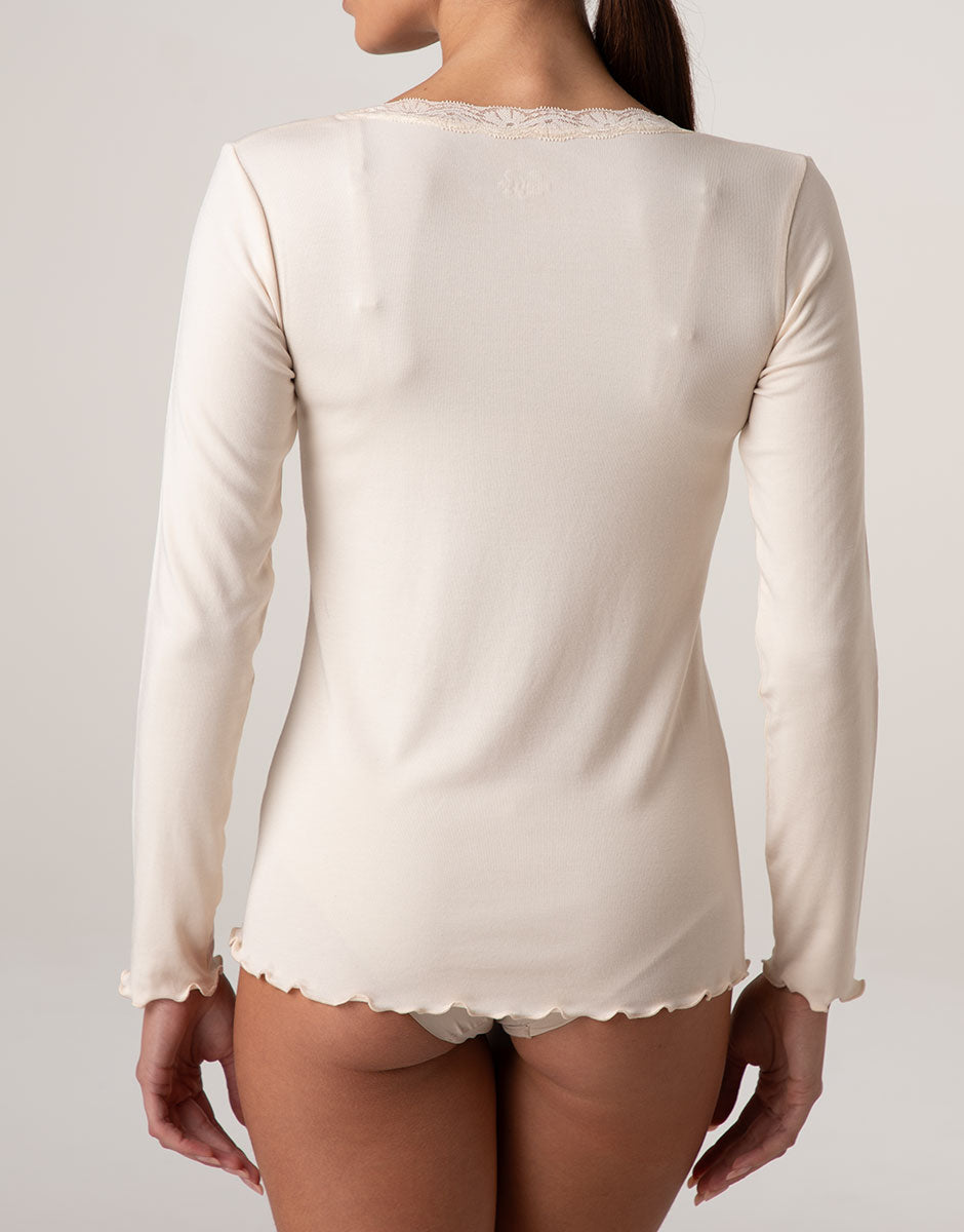 Lovable Warm Modal And Silk maglia manica lunga avorio perlato
