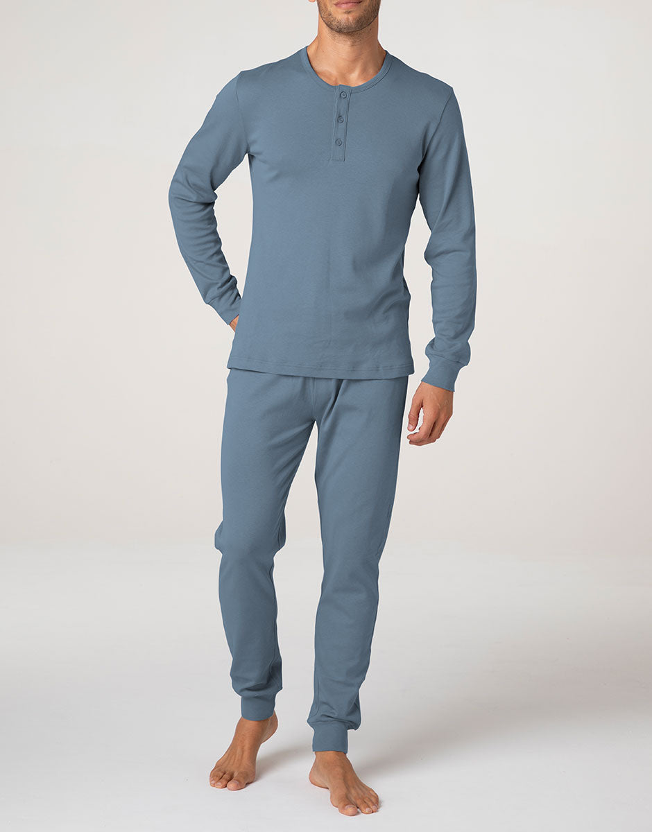 Lovable Man Interlock Pigiama Lungo Azzurro Serafino Cotone