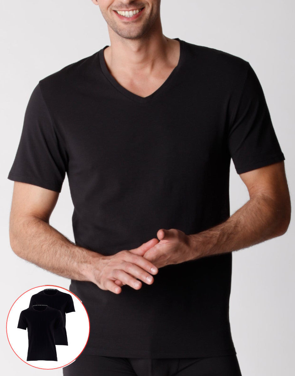 Lovable Man t-shirt scollo a V cotone bio nero x2