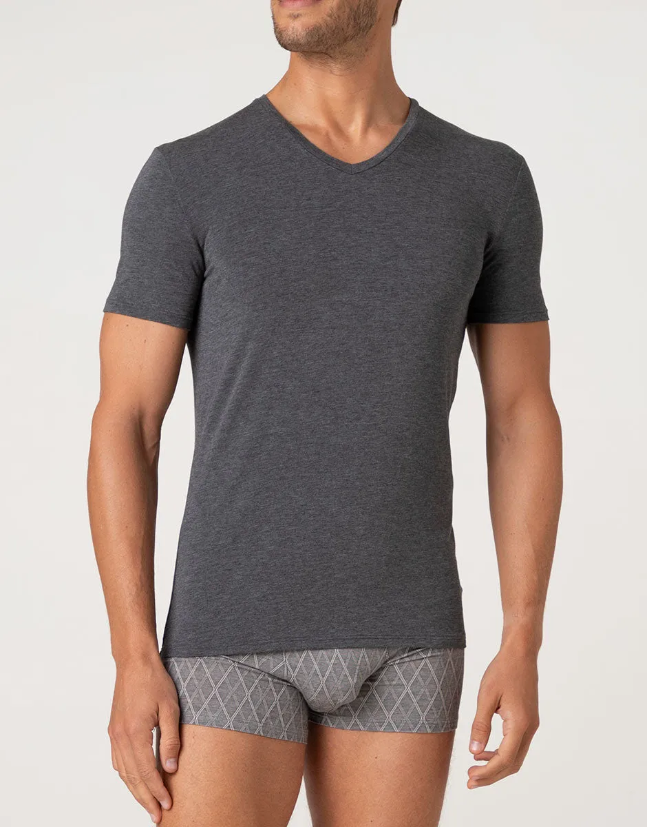 Lovable Man Elegant Jacquard Micromodal t-shirt scollo V antracite