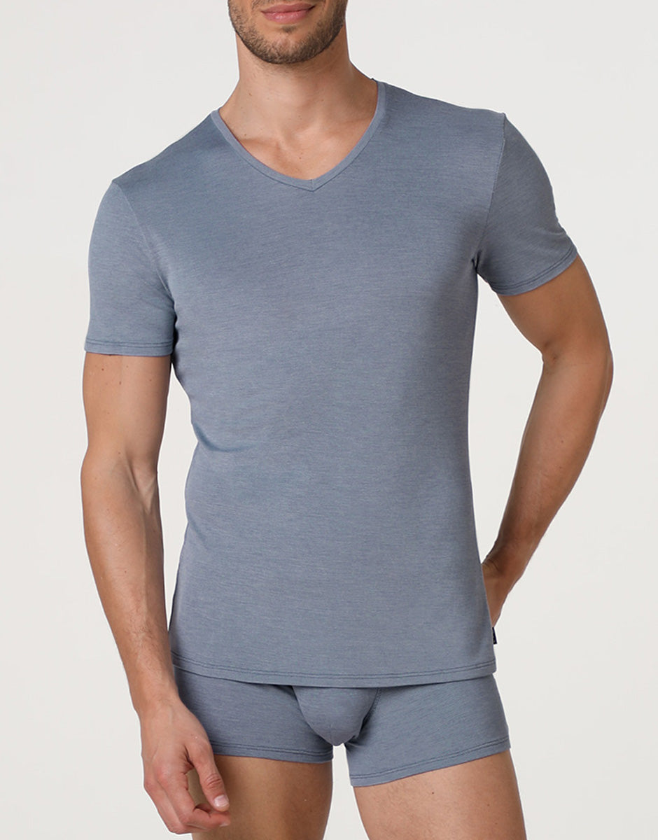 Lovable Man Piquet Micromodal T-Shirt Scollo V Avio Scuro
