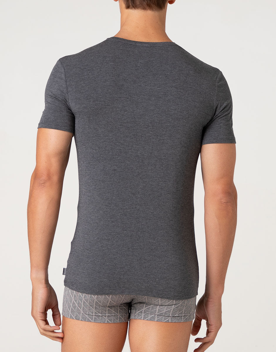 Lovable Man Elegant Jacquard Micromodal t-shirt scollo V antracite