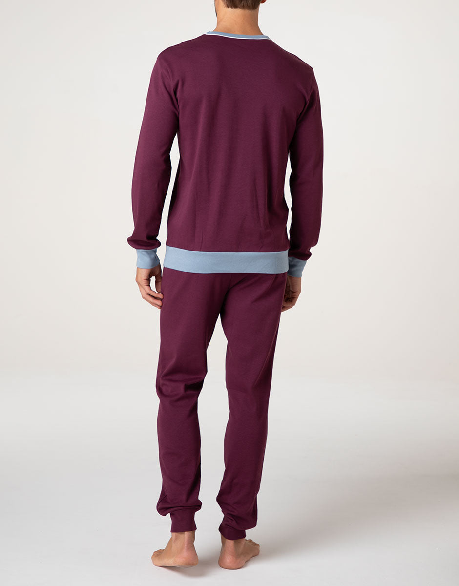 Lovable Man pigiama lungo uomo vinaccia in interlock cotone