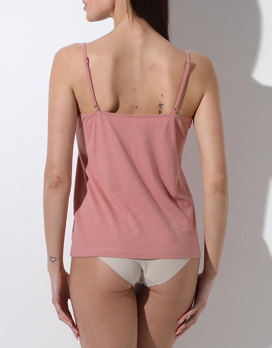Lovable Cotton Linen top scollo V rosa polvere