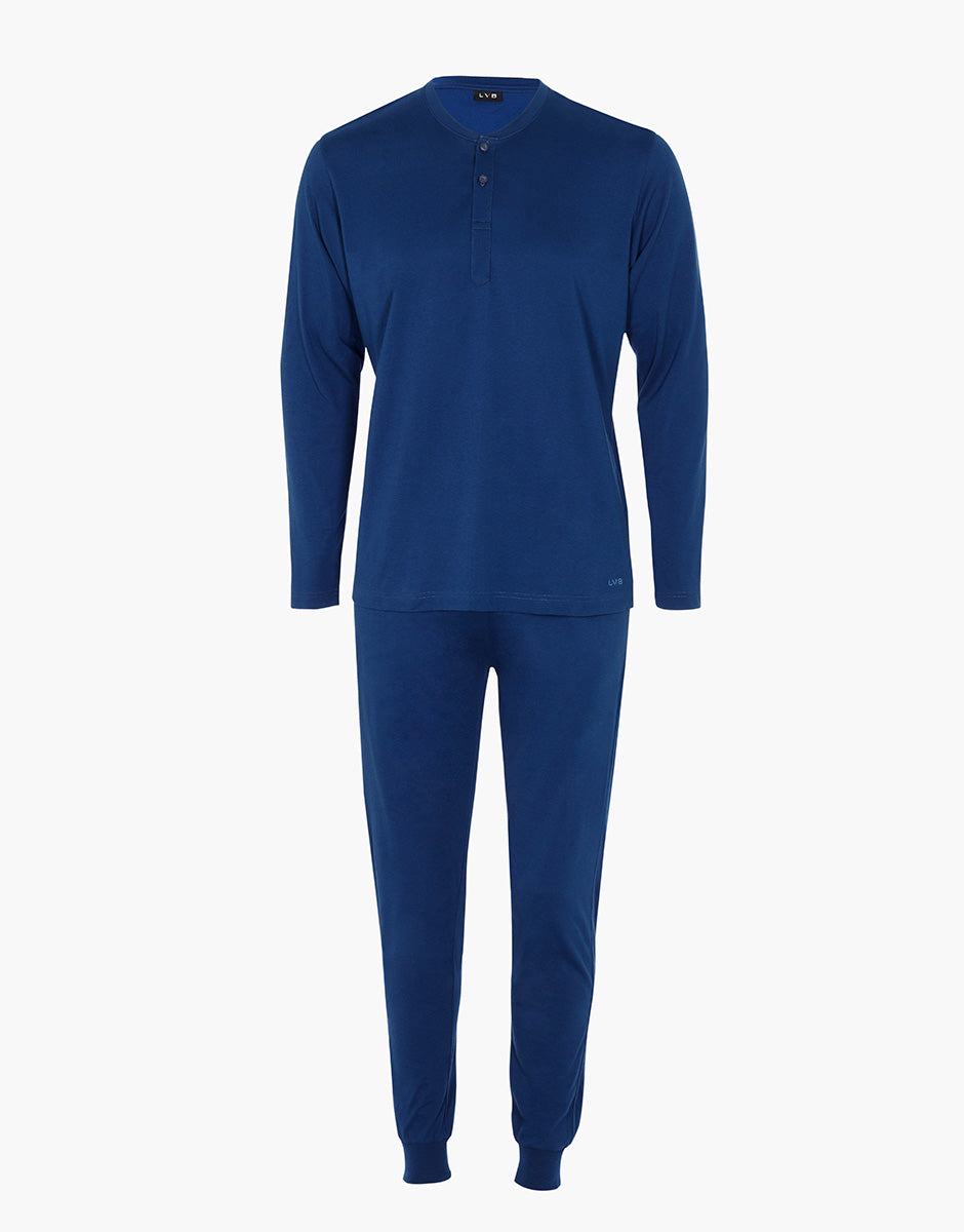 Lovable Man Serafino Pigiama Lungo Uomo Blu Jersey