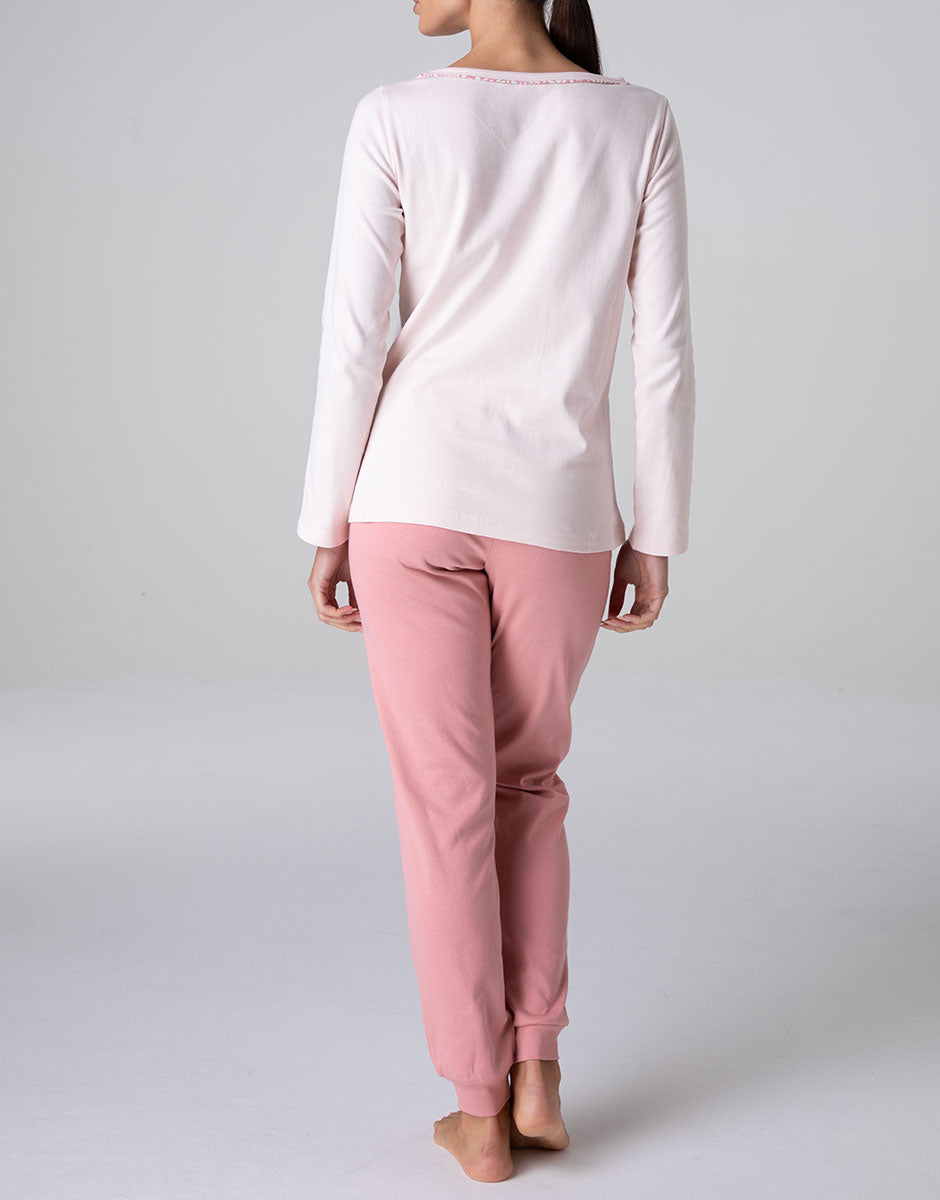Lovable Pigiama Lungo Girocollo Interlock rosa cipria