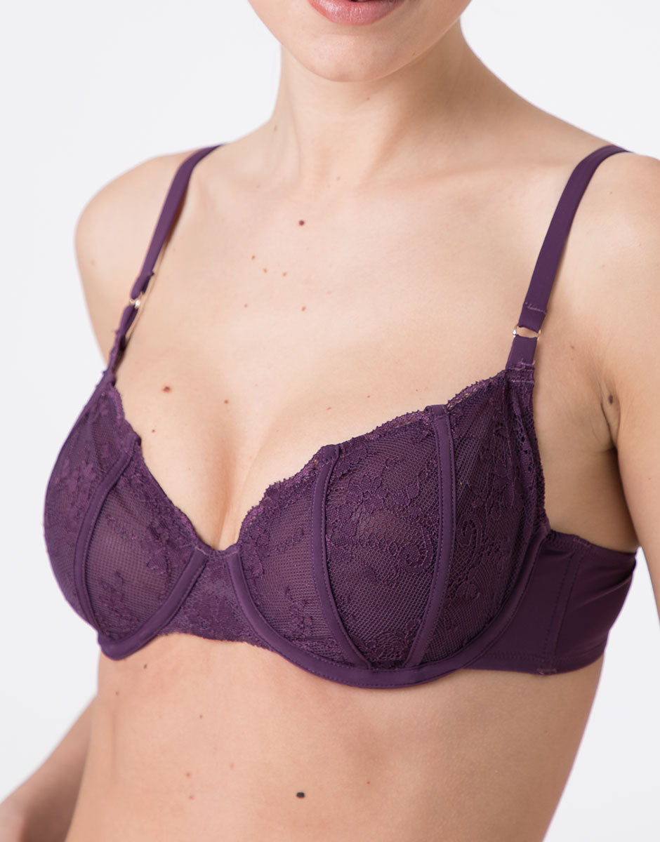 Lovable Delicate Floral Lace reggiseno ferretto viola mora