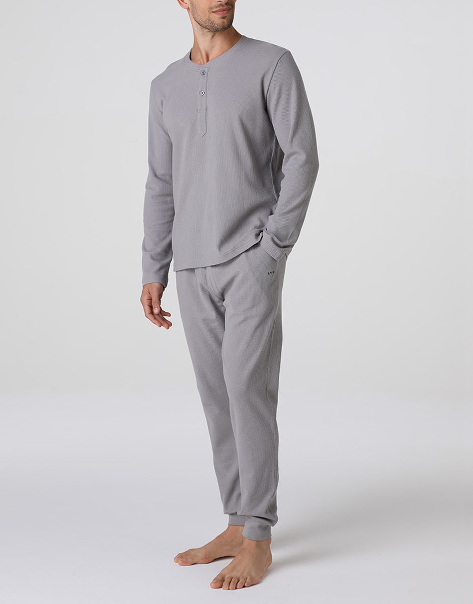 Lovable Man Serafino Waffle pigiama lungo grigio cotone