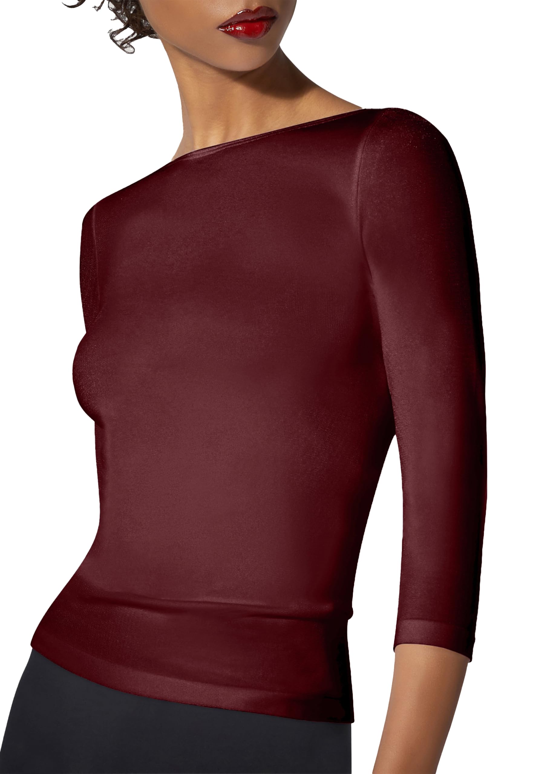Wolford Cordoba top 3/4 scollo a barca rosso mezzanotte