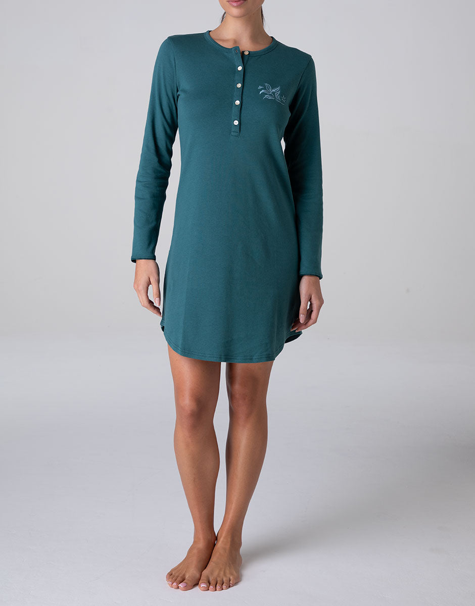 Lovable Serafino camicia notte verde interlock caldo