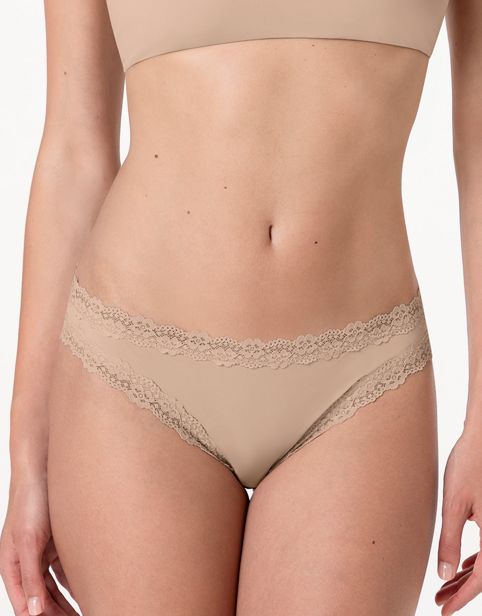 Lovable Lacy Micro slip nudo chiaro in microfibra con pizzo