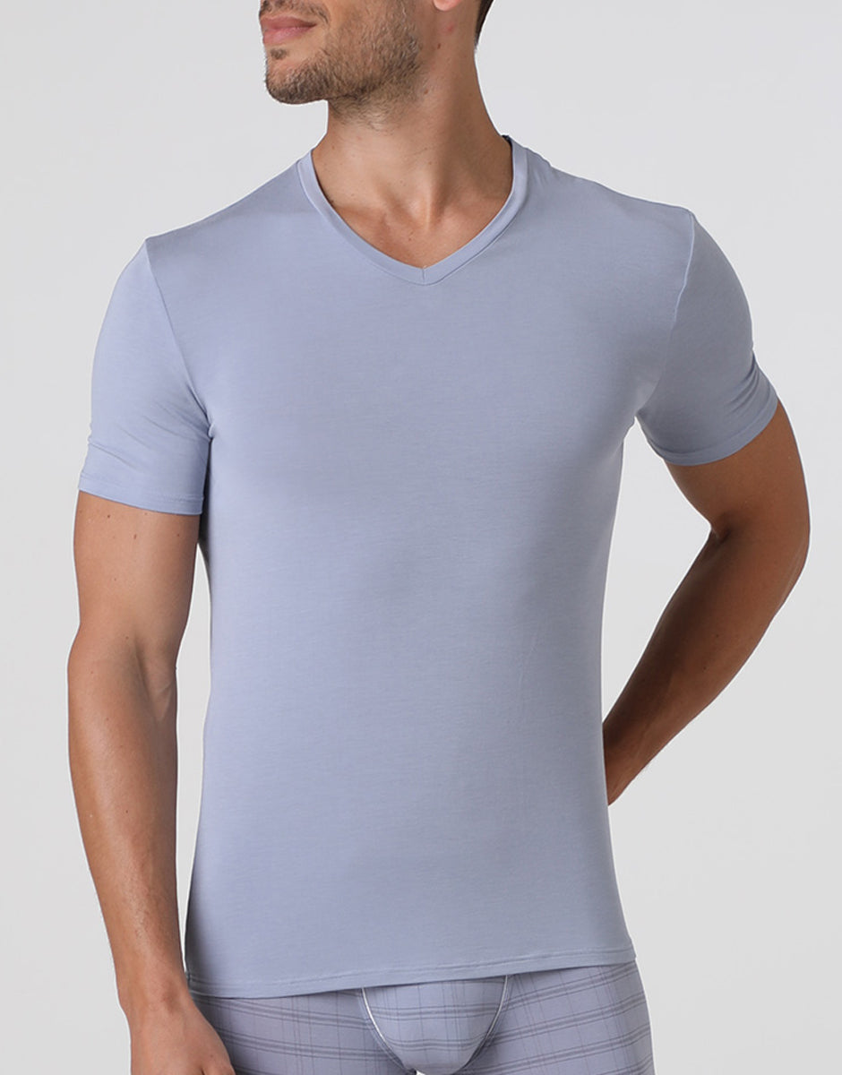 Lovable Man L070A t-shirt scollo a V grigio chiaro micromodal