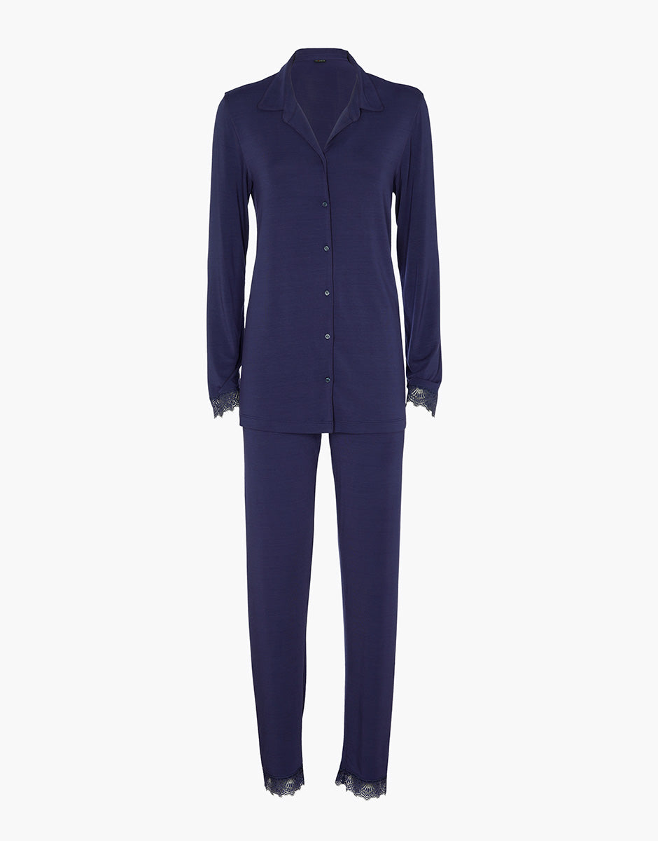 Lovable Elegant Modal Pigiama Lungo Blu Notte in Modal