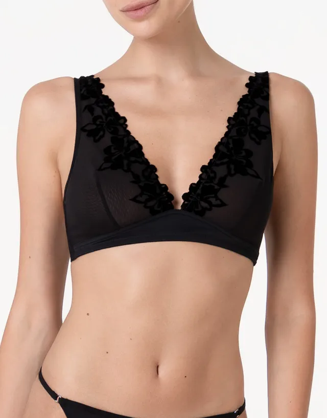 Lovable Velvet Embroidery reggiseno senza ferretto nero tulle