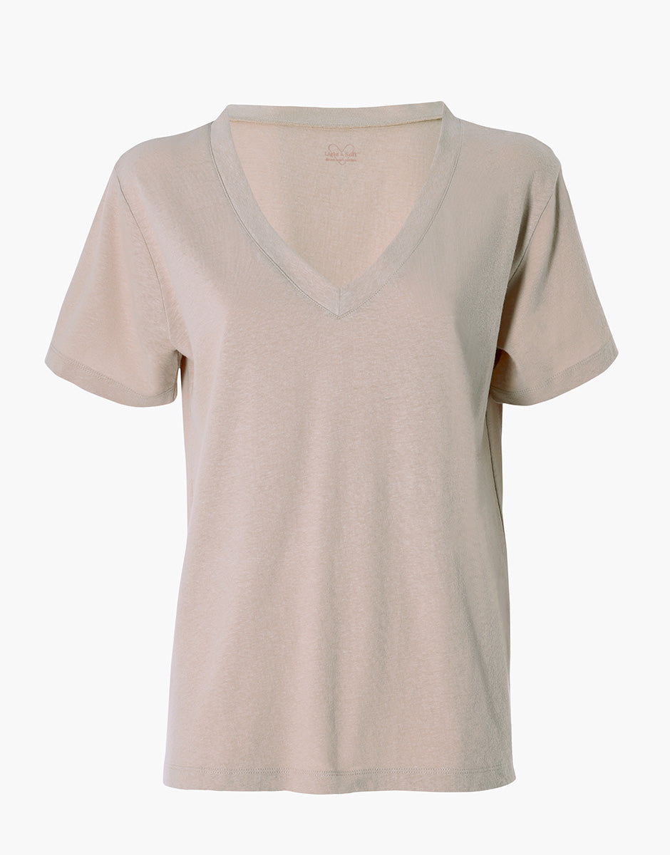 Lovable Cotton Linen maglia scollo a V cappuccino in cotone lino