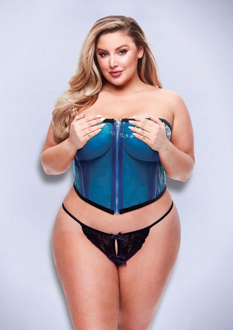 Baci Bustier PVC Blu Trasparente con Zip Taglia S