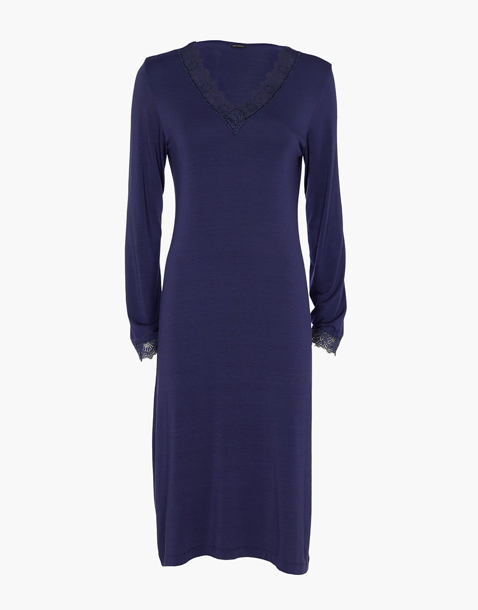 Lovable Elegant Modal camicia notte lunga blu notte pizzo