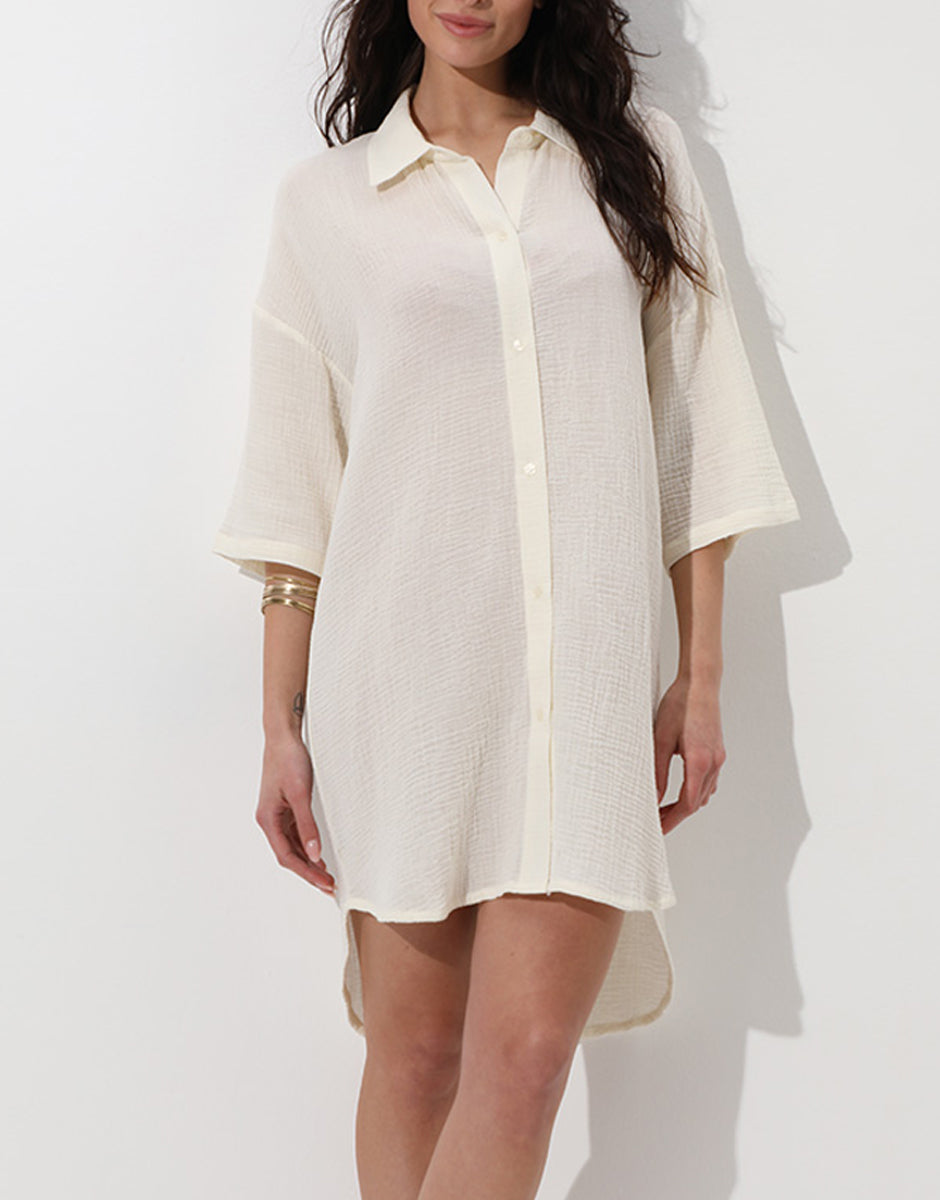 Lovable abito camicia mare cotone bianco seta maniche 3/4