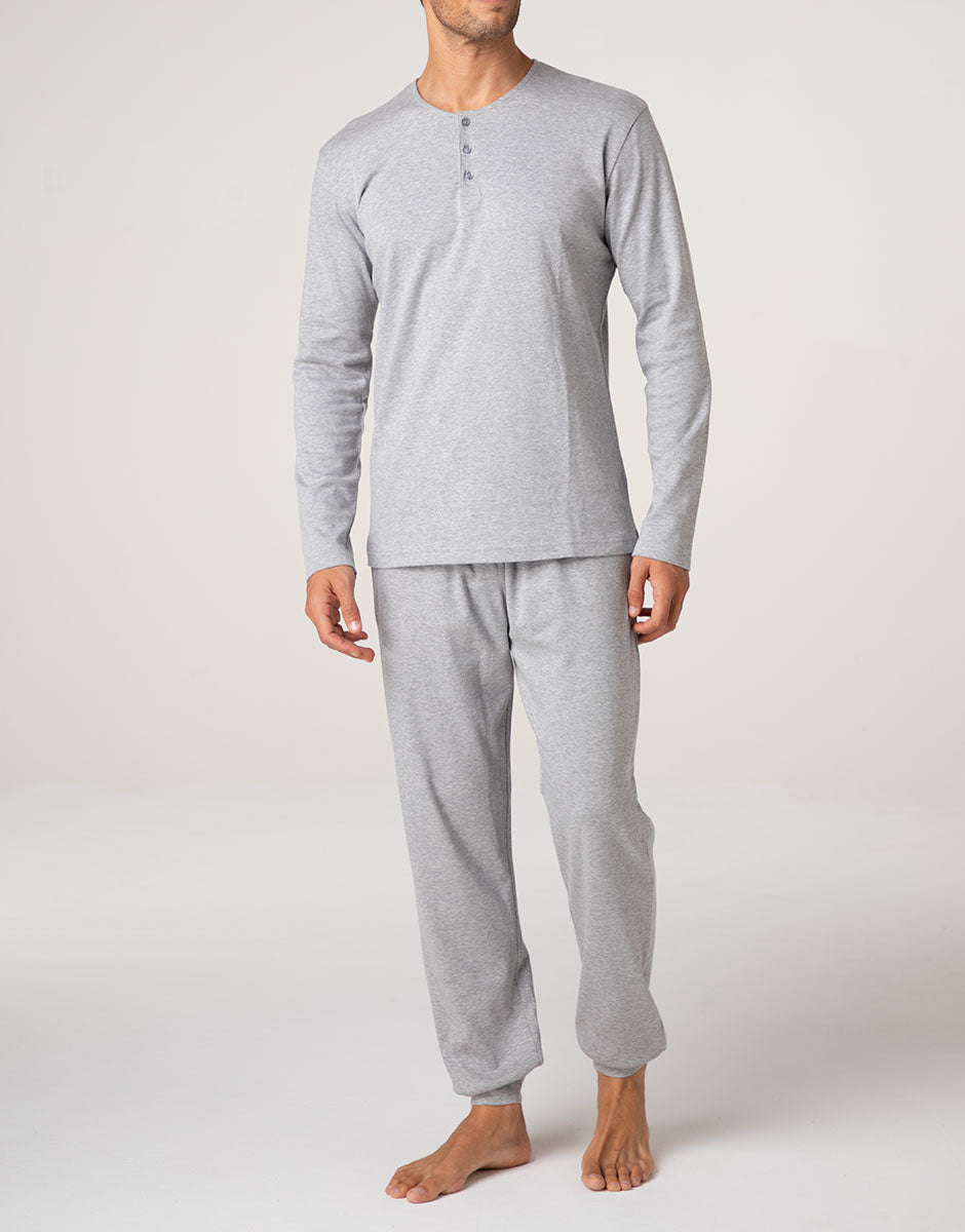Lovable Man Pigiama Lungo Collo Serafino interlock grigio melange