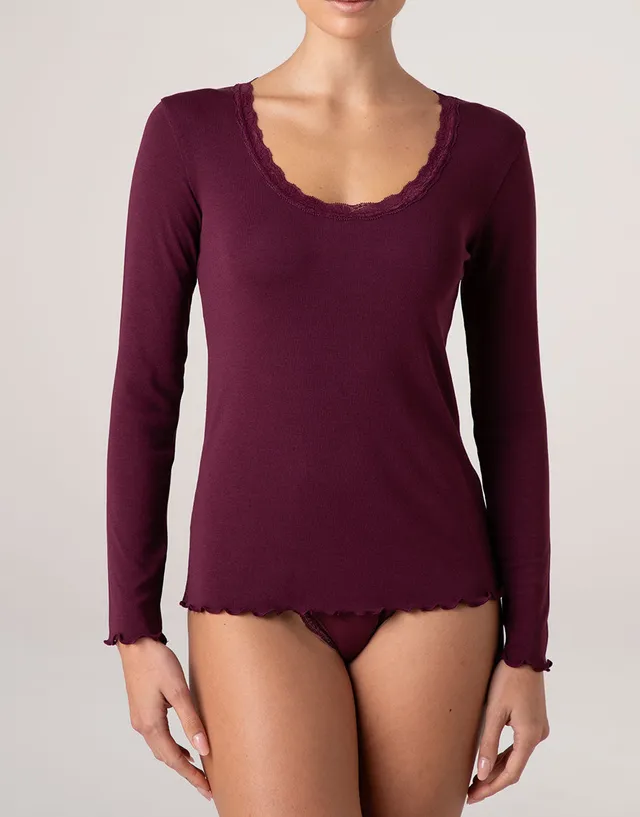 Lovable Warm Modal and Silk maglia manica lunga pizzo vinaccia