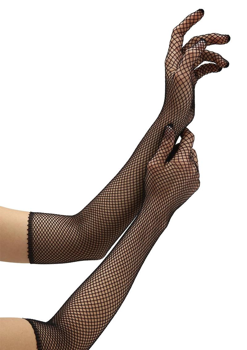 Baci Lingerie Fishnet Opera guanti neri rete lunga elegante