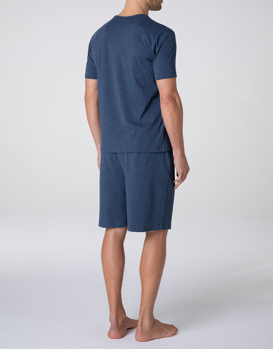 Lovable Man pigiama corto uomo jersey blu melange cotone
